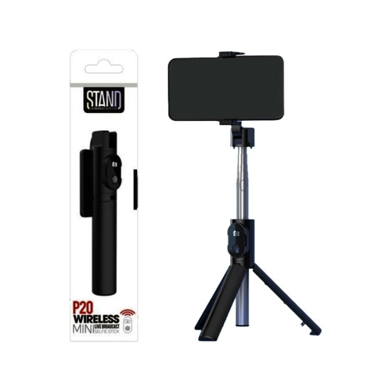 Mini Selfie Stick P20 com tripé e controle remoto sem fio para IOS/Android Preto Mini Selfie Stick P20 com tripé e controle remoto sem fio para IOS/Android Preto